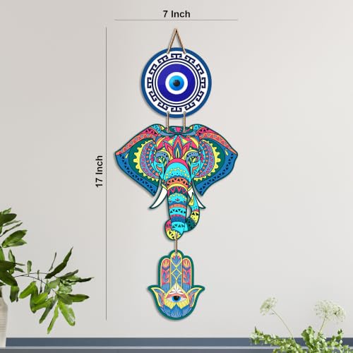 Image of Artvibes Elephant Evil Eye Wall Hanging for Home Entrance | Lucky Elephant Nazar Battu MDF Wall Decor | Vastu Decorative Art for Living Room | Bedroom | Office | Main Door | Unique Gift (WH 8547N)