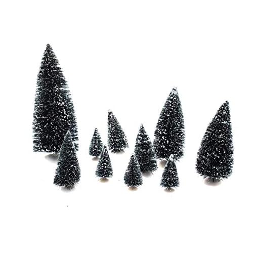 Eminza Lot DE 10 sapins Verts Enneigés pour Village de Noël