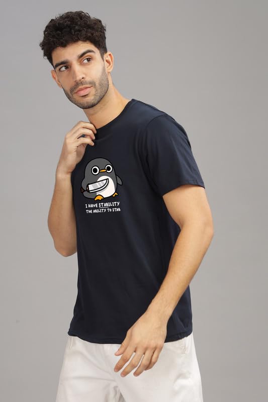 Image of XENOVAURBAN Men's Graphic Printed RN-Penguin Round Neck Regular and Plus Size Cotton T-Shirt