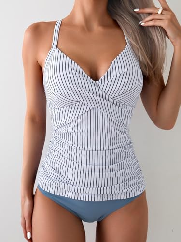 Image of B2prity Women's Tankini Swimsuits Tummy Control Ruched V Neck Bathing Suit