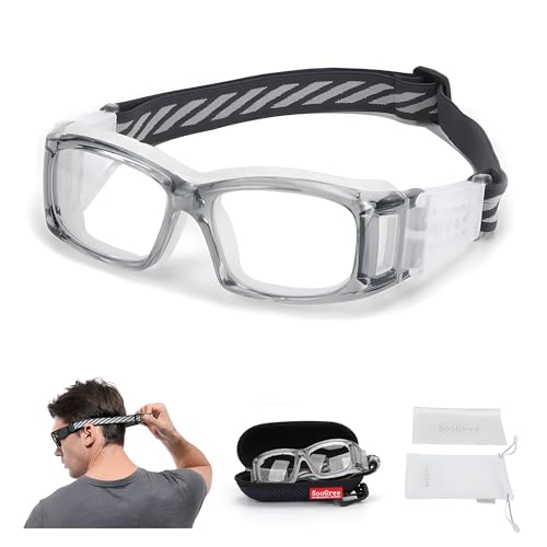 SooGree Basketball Sports Goggles Protective Eyewear for Men Safety Glasses (Gray frame white pad)