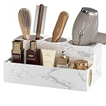 VITVITI Organizer Stand - Hair Dryer & Straightener Holder with 4 Slots, Makeup Storage Tray for Bathroom Vanity, Dressing Table, Kitchen Counter - Marble White