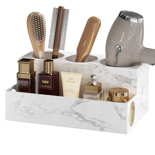 Support sèche-cheveux blanc marbré | Rangement maquillage - 2