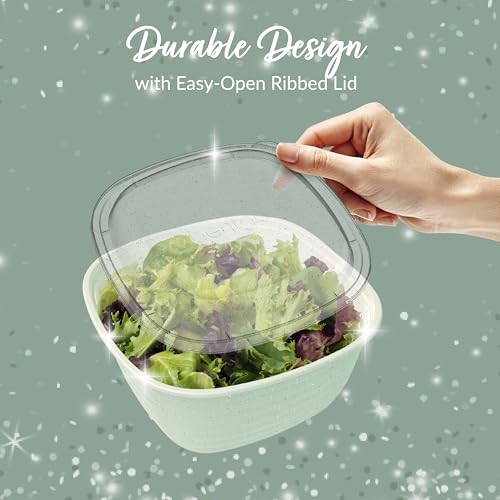Image of Bentgo Prep - 1-Compartment Bowls with Custom Fit Lids - Reusable, Microwaveable, Durable, PFAS & BPA-Free, Freezer and Dishwasher Safe Meal Prep Food Storage - 10 Bowls & 10 Lids (Sage Leaf Glitter)