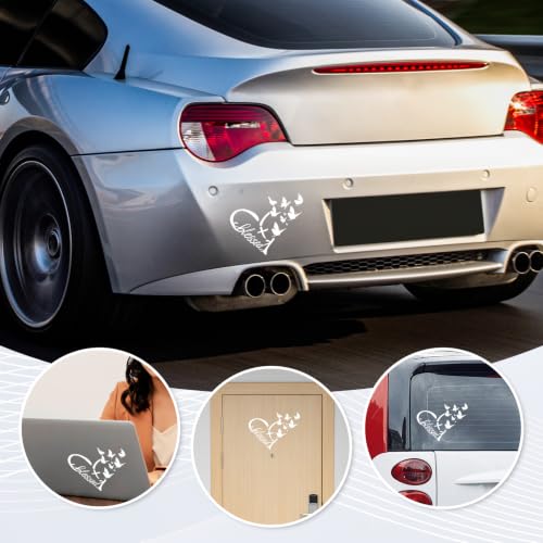 Image of Blessed Cross & Butterfly Heart Decal- 8.6 inchx7.5 inch Inspirational Faith Waterproof Vinyl Sticker for Car, Truck, Window, Bumper, Laptop, Wall (Heart-White)