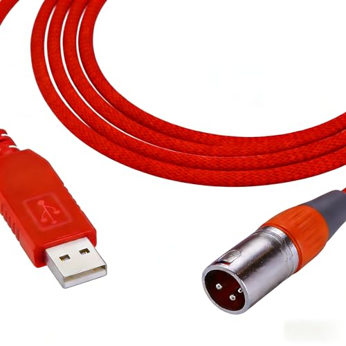 Feanteek USB to DMX Adapter RS485 Converter 3PIN XLR Male DMX512 Freestyler Software PC Control Dimmer Cable with FT232RL Chip Support Win10 Mac OS(6ft/1.8m), Red