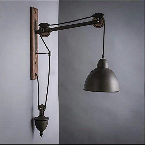 Lámpara Pared Lámpara de la vendimia antigua Industrial pared, Retro Negro creativo de elevación industrial Polea ajustable Altura de pared de luz, de madera maciza de hierro Arte aplique, Dormitorio