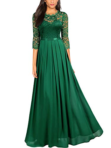 Miusol Encaje Gasa Noche Manga 3/4 Vestido Largo para Mujer Verde Large