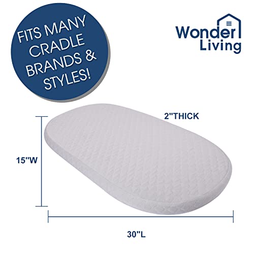 Image of Baby Bassinet Mattress Compatible with Dream On Me /Fisher-Price Baby Bedside Sleeper, Breathable, Premium Foam, Oval Shaped with Removal Waterproof Cover,15 inch x 30 inch x 2''