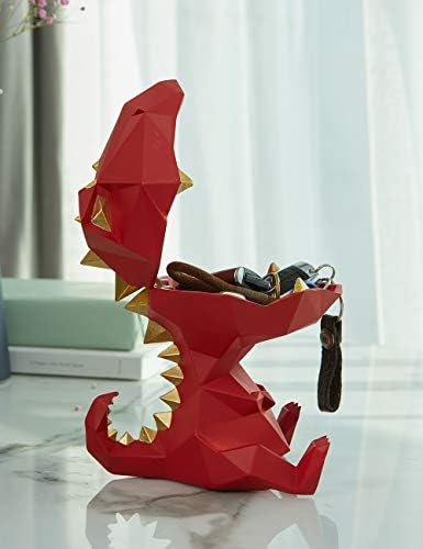 Amoy-Art Dinosaur Gifts Cookie Jar Candy Dish Storage Sculpture Statue Polyresin Decor Red 18cm