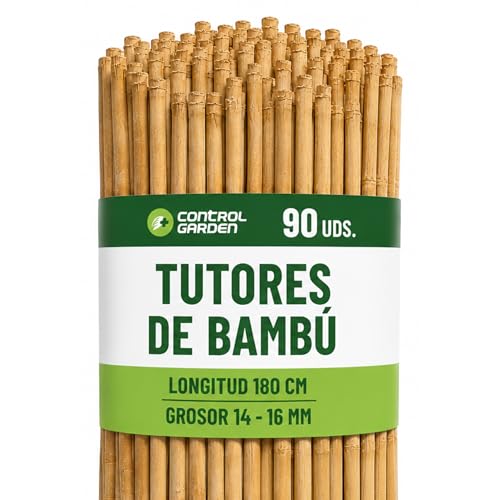CONTROL GARDEN 90 Tutores de Bambu para Plantas 180 cm Grosor 14-16 cm | Cañas Estacas Natural para Tomateras, Enredaderas y Sujetar Cultivos | Varas Resistentes Huerto y Jardin