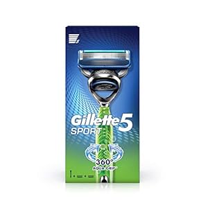 Gillette Sport 5-Blade No Slip Aquagrip Men’S Razor + 1 Cartridge