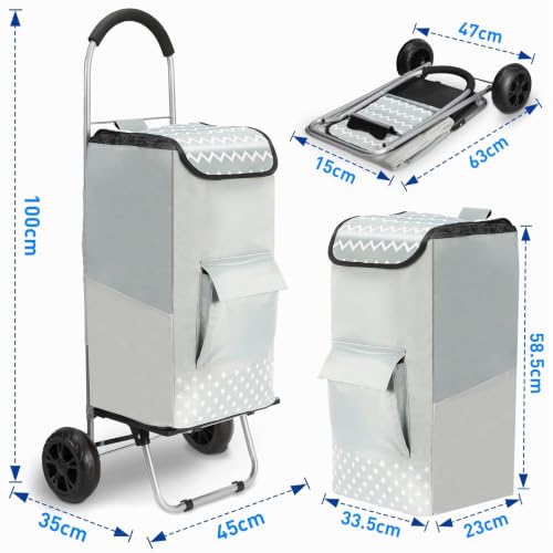 WONSEFOO Einkaufstrolley, Klappbarer bis 50kg Einkaufswagen Wasserdichter 75L Einkaufstasche...