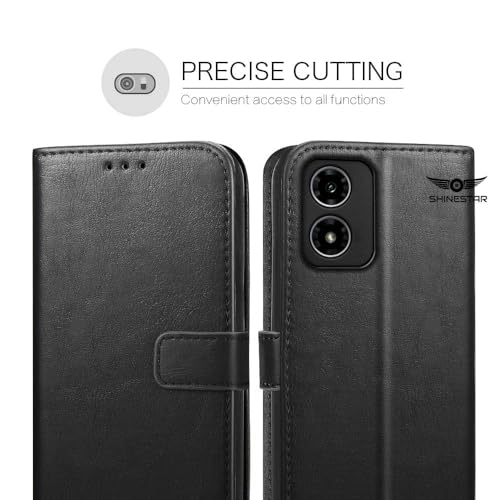 Image of SHINESTAR Motorola Moto G04 / Moto G04s Flip Back Cover | PU Leather Flip Cover Wallet Case with TPU Silicone Case Back Cover for Motorola Moto G04 / Moto G04s - Classy Black