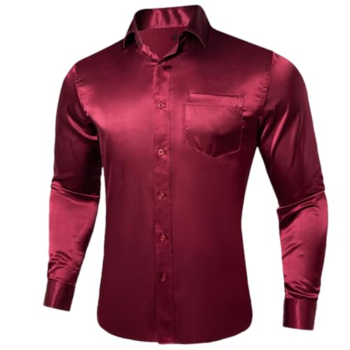 Chemise en satin au toucher lisse avec col boutonné pour une allure masculine raffinée.