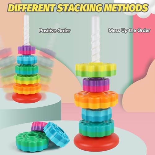 Image of Baby Stacking Toys for Toddlers, Spinner Ring Stacker - Montessori Toys, Autism Sensory Gift for 1-3 Yr Olds