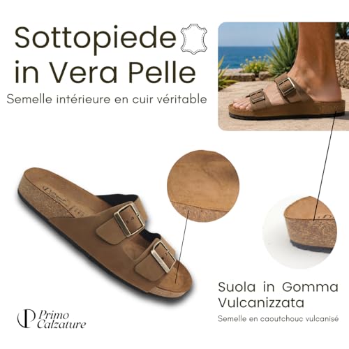 Primo Calzature Excellentes sandales ouvertes pour homme en cuir véritable, sandales d'été à double sangle, fabriquées en Italie, Café, 42 EU – vue 4