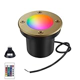Makergroup RGB Ground Light Outdoor, 12V Low Voltage Color Changing RGB MR16 LED Bulb, Warm White+15 Multicolor and 4-Level Brightness on Remote Control, Weatherproof for Landscape Well Lighting
