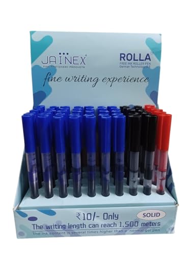Image of Rolla Free Ink Roller Pen, Set of 50, 35 Blue, 10 Black, 5 Red, 1,500 Metres Writing Length
