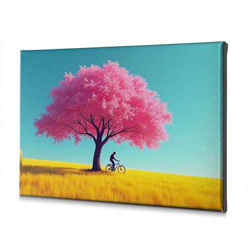 Toile de salle de bain anti-humidité tableau vélo arbre rose déco murale