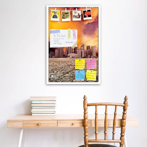Image of ArtzFolio City Overlooking Desolate Desert | Bulletin Board Notice Pin Board | Vision Soft Board Combo with Thumb Push Pins & Sticky Notes | White Frame | 16 x 24 inch (41 x 61 cms)