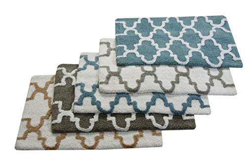 Saffron Fabs Bath Rug 100% Soft Cotton, Size 50X30 Inch, Latex Spray Non-Skid Backing, Grey/White Color, Geometric Pattern, Hand Tufted, Heavy 190 Gsf Weight, Machine Washable, Rectangular Shape #TOP4