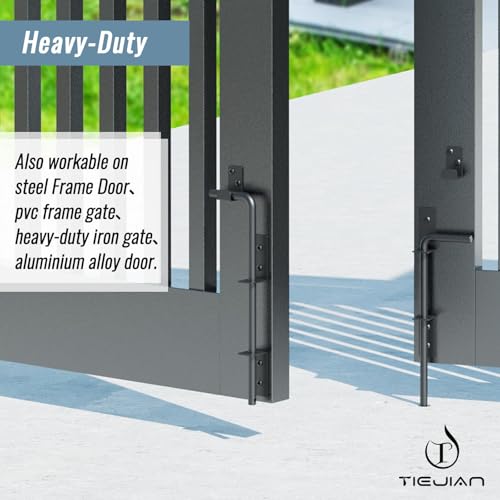 TIEJIAN Cane Bolt Heavy Duty Gate Drop Rod 12 Inch Metal Gates Stopper for Wood PVC Vinyl Metal Fences Gates, Gate Ground Latches, Black Finish(2 Pack) - Thumbnail 2