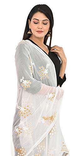 Image of YOUTHQUAKE Heavy Embroidered Work Chiffon Dupatta for Womens & Girls With Fancy Lace