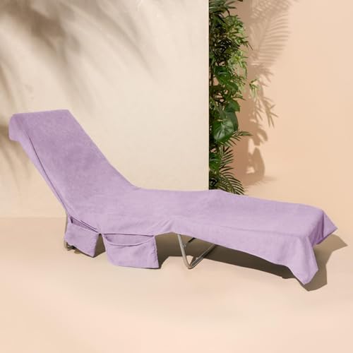 Brentfords Sun Lounger Towels with Pockets Large Beach Towel in a Bag Sunlounger Holiday Accessories Swimming Pool Quick Dry Sunbed Towel 215 x 75cm Purple