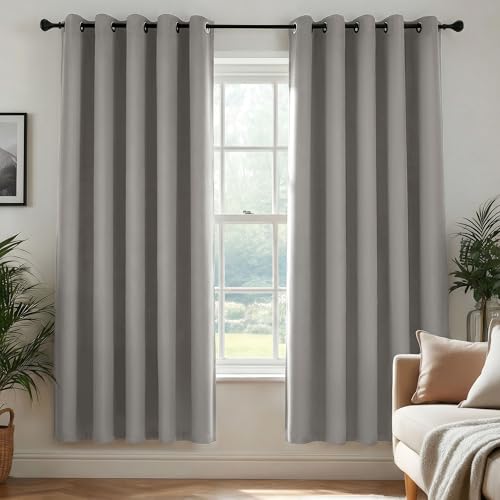 Deconovo Dove Grey Room Darkening Curtains Eyelet, Thermal Insulated Energy Saving Curtains for Bedroom Living Room, OEKO-TEX Certified, W 66 x L 72 Inch, 1 Pair