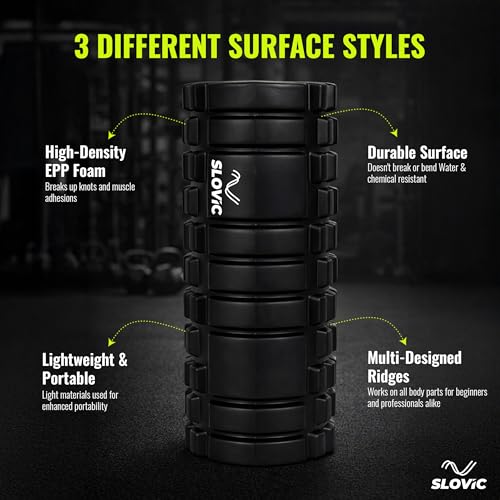 Image of SLOVIC Foam Roller for Back Pain [33 CM] | Deep Tissue Massage and Body Pain High Density Foam Roller for Exercise in Gym, Home Back Roller for Muscle Recovery Massage Roller for Stretching | Black