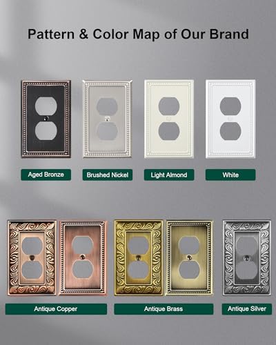 TREEWELL 6-Pack Duplex Outlet Cover Plate, Aged Bronze Metal Wall Plates for Electrical Outlets, 1 Gang Receptacle Light Switch Cover, Pearls Decorative Switch Plates and Outlet Covers — view 7