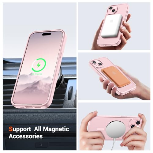 vnnink for iPhone 15 Case,iPhone 14/iPhone 13 Case, Magnetic Matte Military Grade Drop Protection Translucent Cell Phone Cover,Rugged Shockproof Cover,Light Pink - image 3