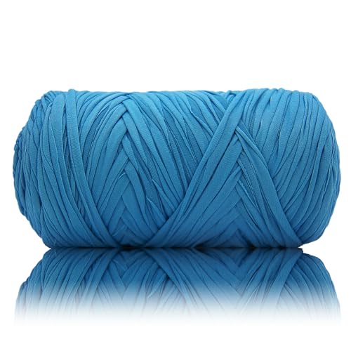 Image of 400g T Shirt Yarn, Tshirt Crochet Yarn for Crocheting Bag /Craft Project /Home Decor, 14.1oz /400g, 120yd /110m Crochet with Polyester Spandex Blend Stretch Fabric(Jade Blue)