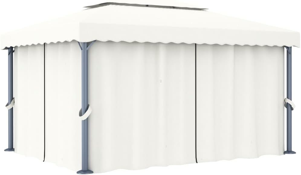 vidaXL Gazebo, Canopy Tent with 2-Tier Roof, Patio Pavilion with Curtains, Wedding Party Tent for Garden Beach, Cream White Aluminum