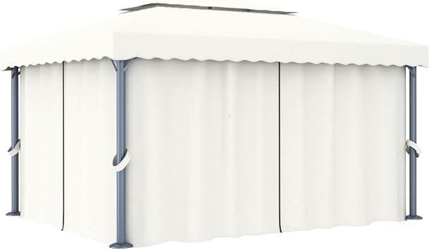 13.1x9.8 Cream White Aluminum Gazebo with Curtains, Heavy Duty Outdoor Canopy Tent for Backyard, Double Roof Design with Mesh Screens & Polyester Fabric for Patio, Deck, Garden Parties