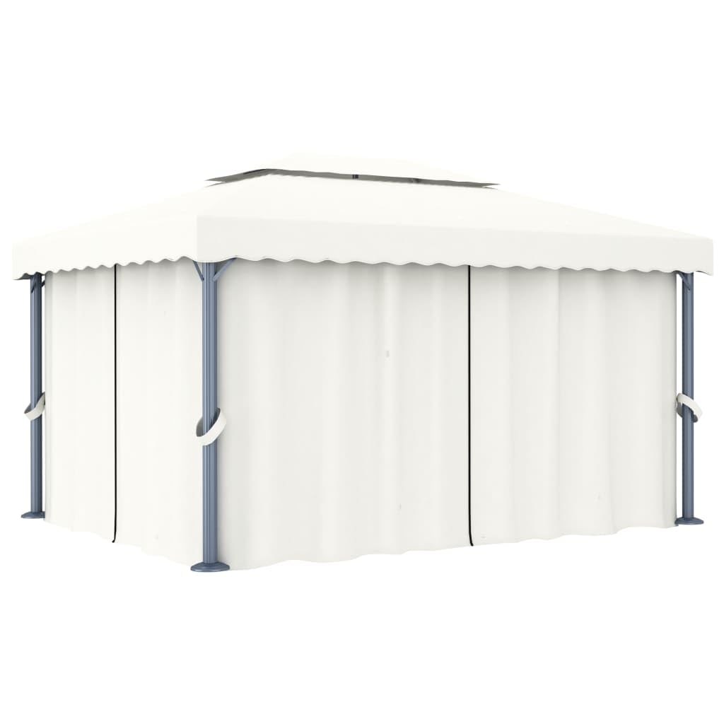 Pawilon z zasłoną, 4 x 3 m, kremowo-biały, aluminiowy namiot ogrodowy z odpornym na promieniowanie UV dachem poliestrowym i moskitierą, na taras, do ogrodu, na kemping, do użytku na zewnątrz
