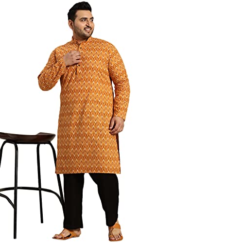 Image of SOJANYA Plus (Since 1958) Men's Cotton Linen Long Kurta | Ethnic Motif Printed for Navratri, Garba & Puja