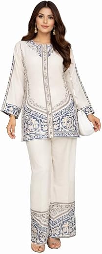 SHYAMMURLI FASHION Women's Rayon Co-ord Set Stylish | Straight Kurta with Embroidered Bell Sleeves | Ethnic Wear Set for W...