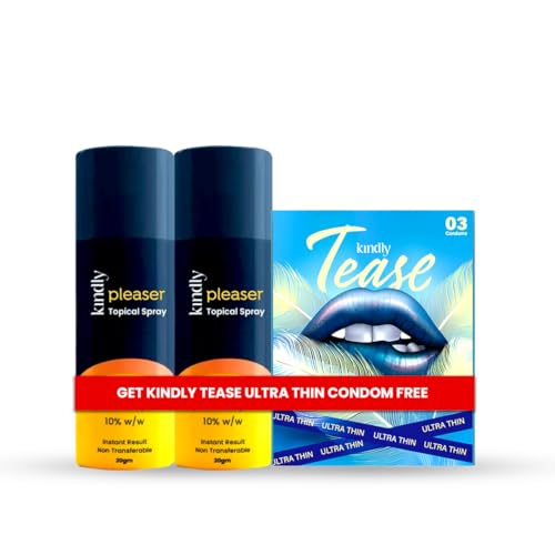 Image of Kindly Pleaser Delay /Topical Spray 40 Gm (20gm X 2) | With Free Pack of 3 UltraThin Condoms | Non-Transferrable Spray For Men| Long Lasting Fun | Fast Acting & Prolong Fun | Non Transferable | Alcohol Free | Easy To Carry | Easy To Use |