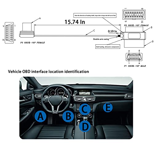 Zipelo Obd2 16 Pin Splitter Extension, 2Ft Obdii Extender Cable Adapter, 1 Male Plug And 2 Female Connectors, Extension Cord For Scan Tools And Diagnostic Reader, Universal For All Obd2 Vehicles #TOP1