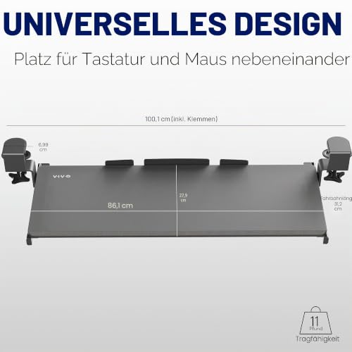 VIVO Extra lange Tastaturablage unter dem Schreibtisch, ausziehbar mit extra stabilem C-Klemm-Halterungssystem, 91,4 cm (41 inkl. Klemmen) x 27,9 cm, schwarz, MOUNT-KB15EB
