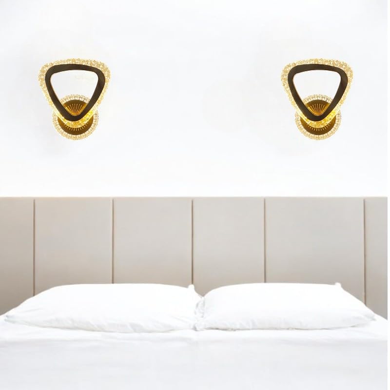 Image of Modern LED Wall Light with 3 Color Modes, Warm White, Blue, Light Pink, Acrylic Crystal Wall Lamp for Bedroom, Living Room, Hall, Golden Finish, Pack of 2,