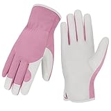 KKOYING Gardening Gloves, Garden Gloves for Women and Men, Thorn Proof Working Gloves, Durable Leather Work Garden Gloves for Yard & Outdoor Work, Pink, S