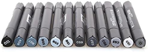 BEMLP 12 Cool Grey Colors Art Markers Grayscale Artist Dual Head Markers Set for Brush Pen Painting Marker School Student Supplies