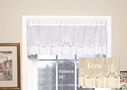 Today's Curtain Plymouth Classic Battenburg Applique Sheer Valance, 14-Inch, Ecru #TOP1