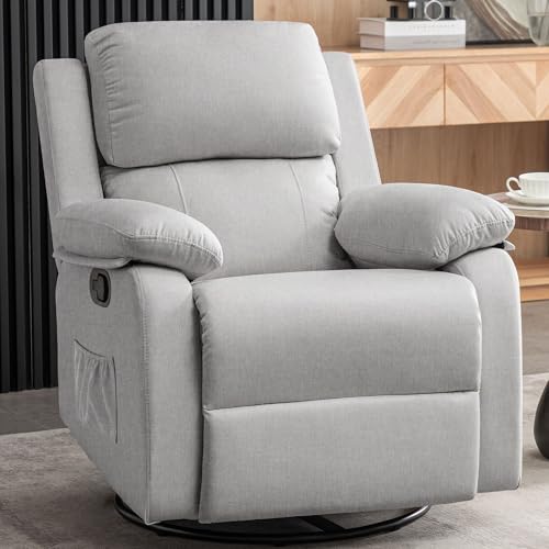 Image of Korser Recliner Chair, 360 Swivel Rocker Chair for Adults, Small Rocking Recliner for Small Spaces, Upholstered Fabric Glider Recliner Nursery Chair with Side Pockets for Living Room, Nursery