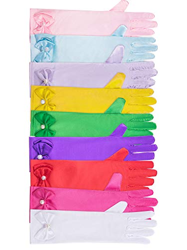 Zhanmai 9 Pairs Girls Satin Gloves Dress up Princess Bows Gloves Long Formal for 3-8 Years Girls Wedding Pageant 9 Colors2