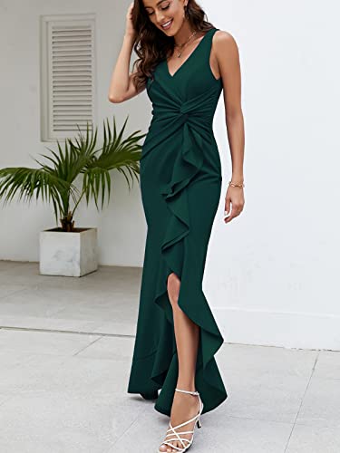 Image of FQA Formal Evening Dresses for Women Elegant Evening Party Prom Dress Long Sexy V Neck Sleeveless Split Wrap