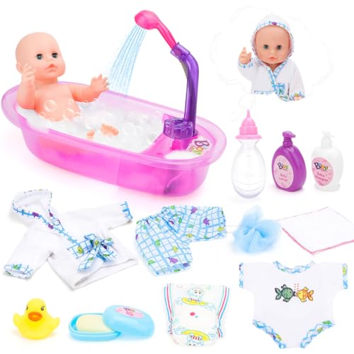 deAO Puppen Badewanne Set, 33cm Interaktive Badepuppe, Baby Puppe Badezeit,...